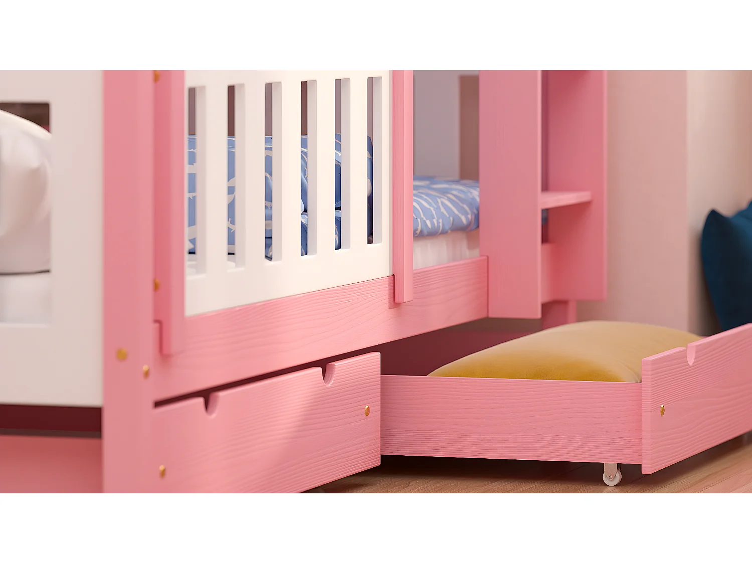 Lit superposé en pin massif 190x90 Rose