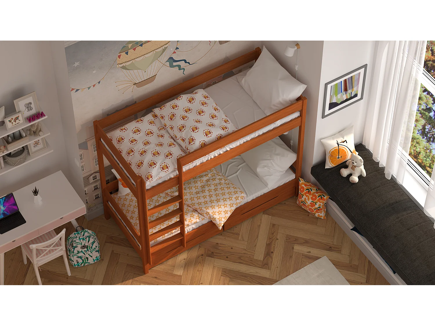 Lit superposé en pin massif 180x80 Teck