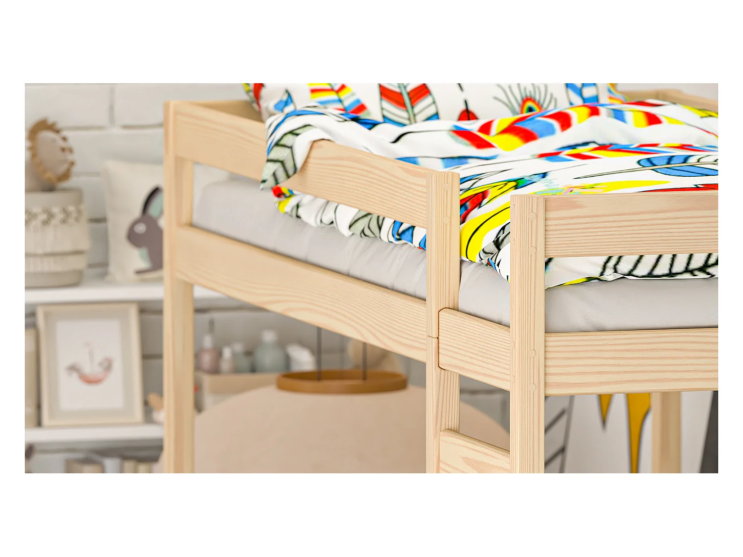 Lit superposé en pin massif 180x80 Chêne Blanchi