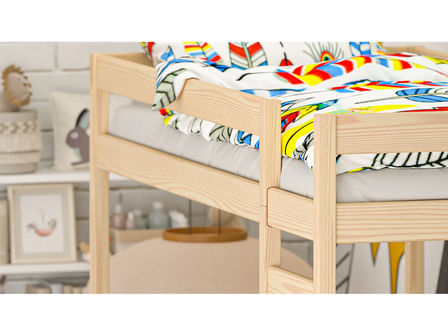 Lit superposé en pin massif 180x80 Chêne Blanchi