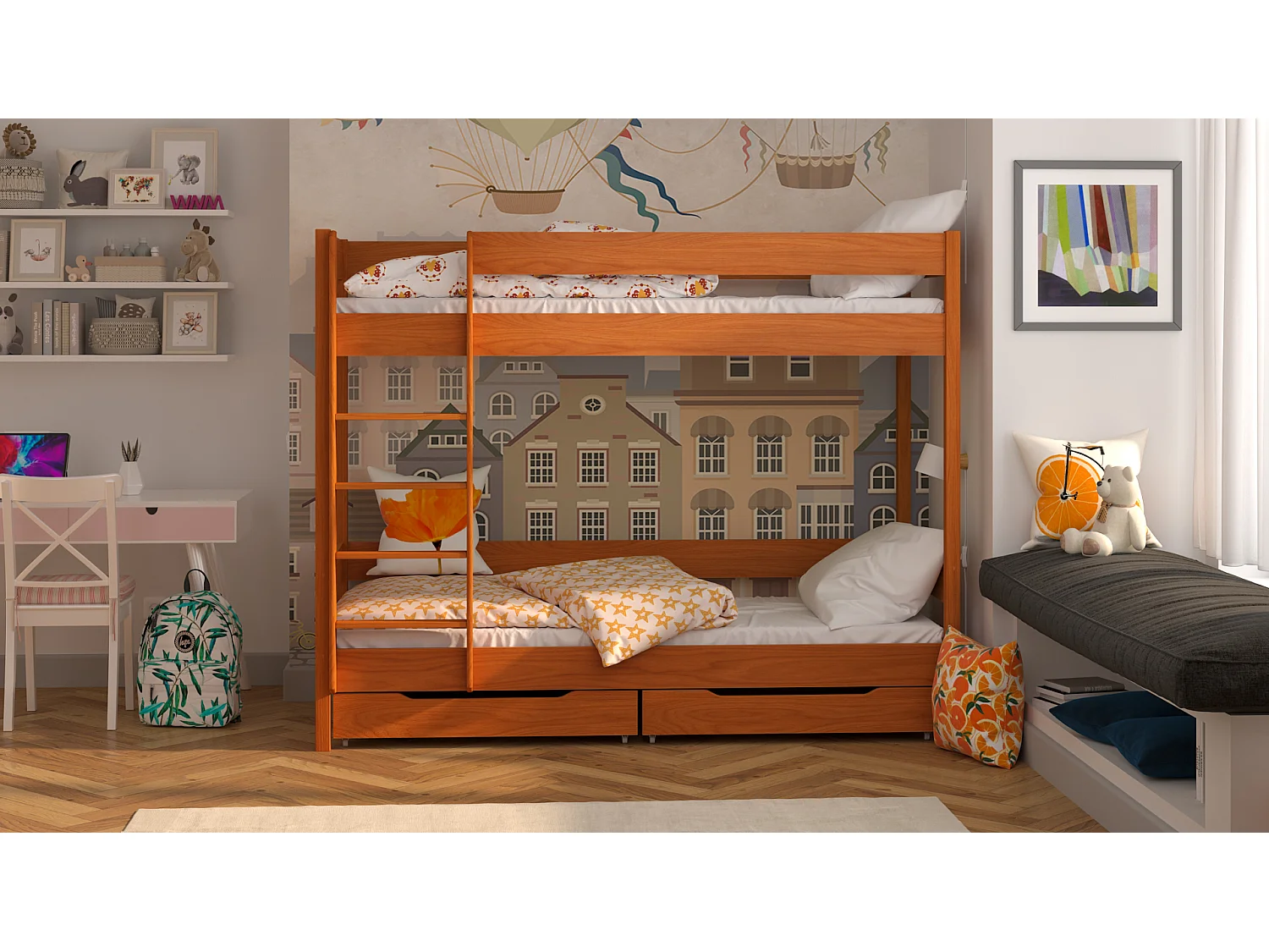 Lit superposé en pin massif 200x90 Teck