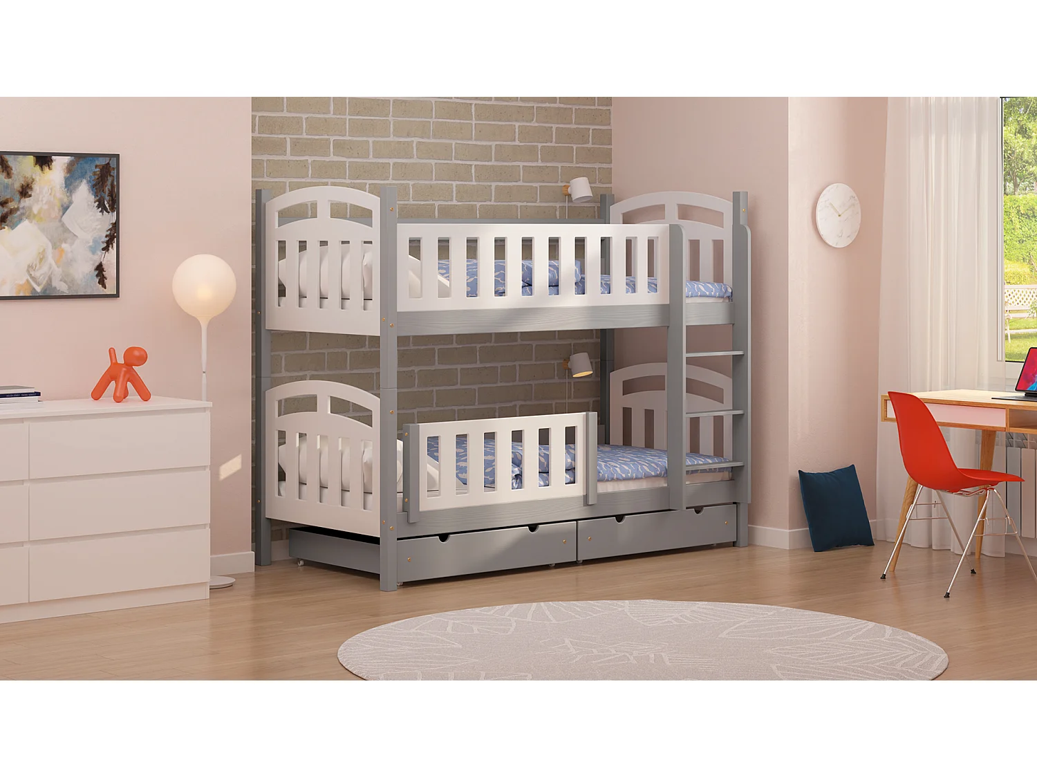 Lit superposé en pin massif 190x90 Gris