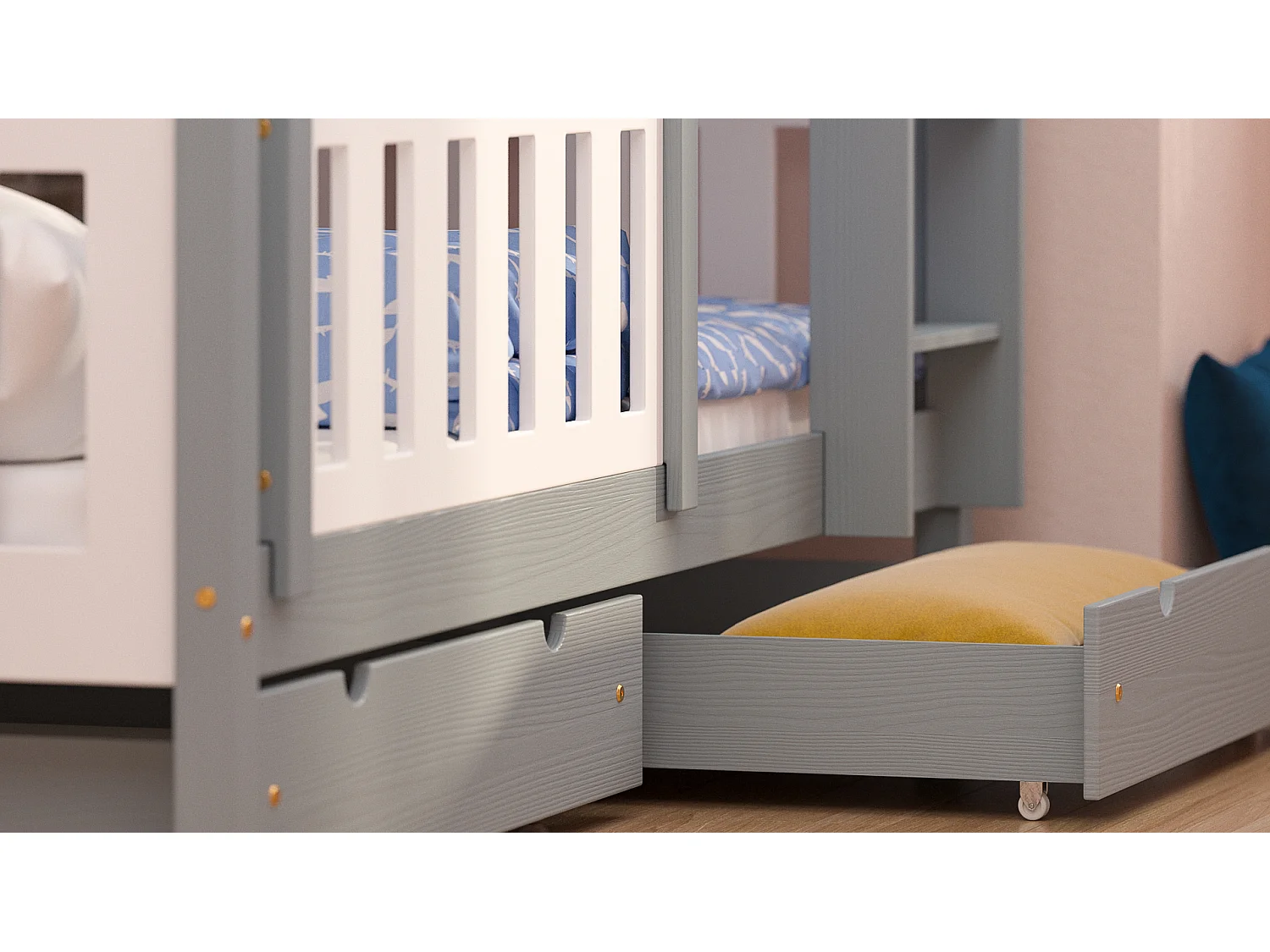 Lit superposé en pin massif 190x90 Gris