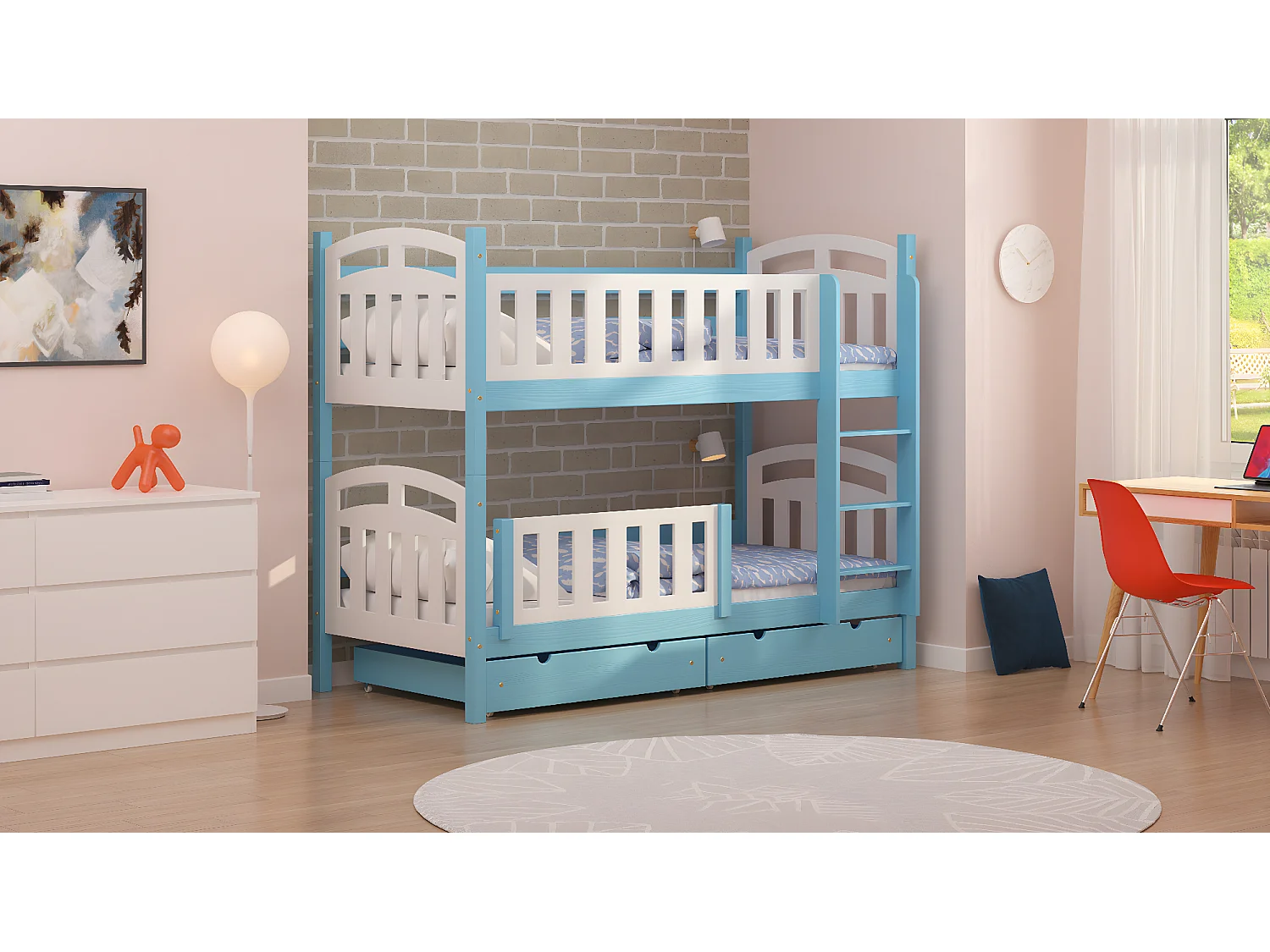 Lit superposé en pin massif 190x90 Bleu