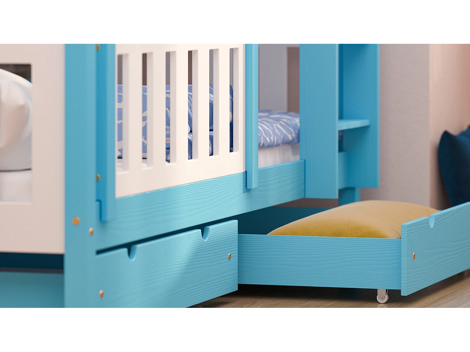 Lit superposé en pin massif 190x90 Bleu