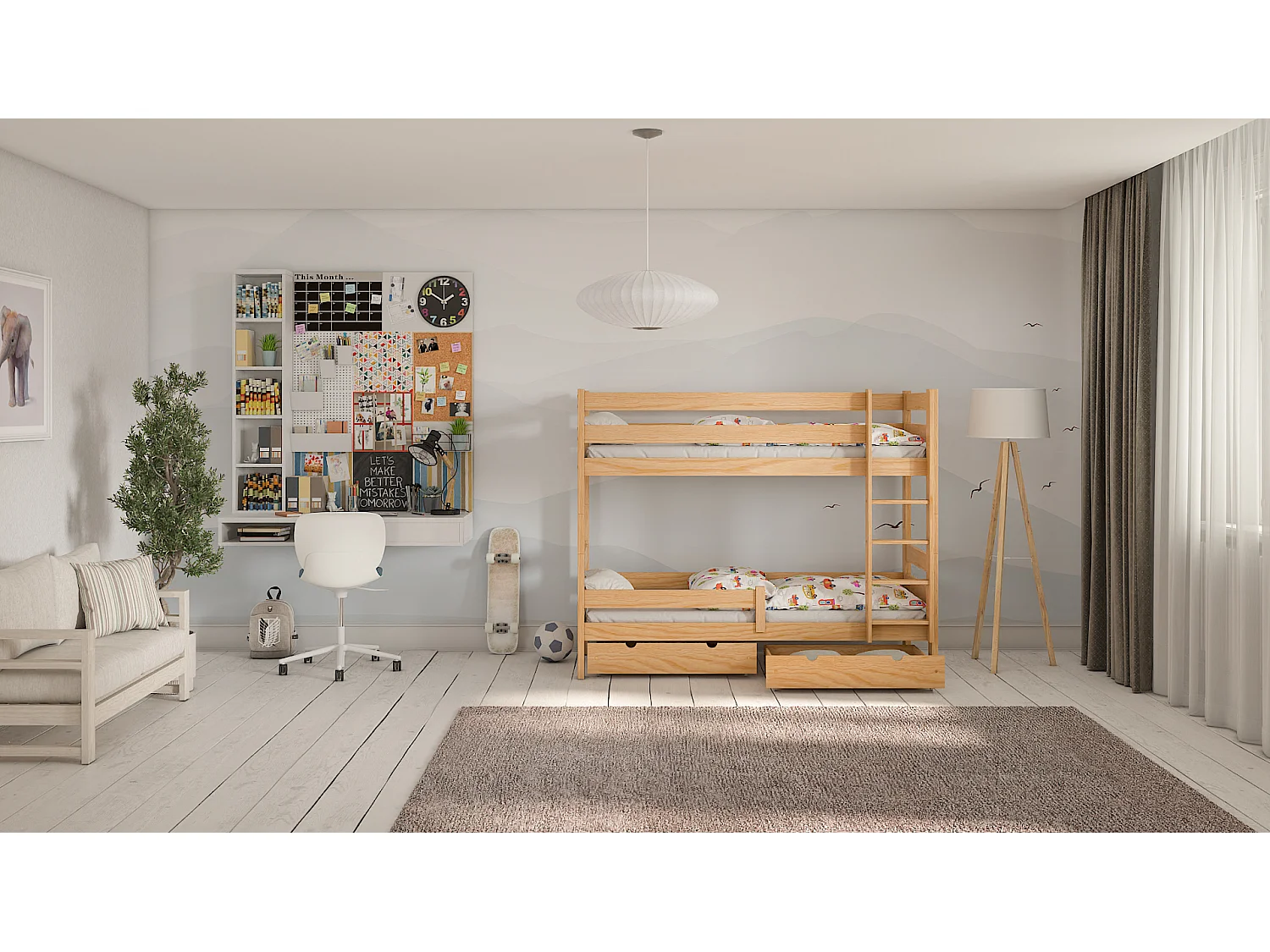 Lit superposé en pin massif 190x90 Naturel