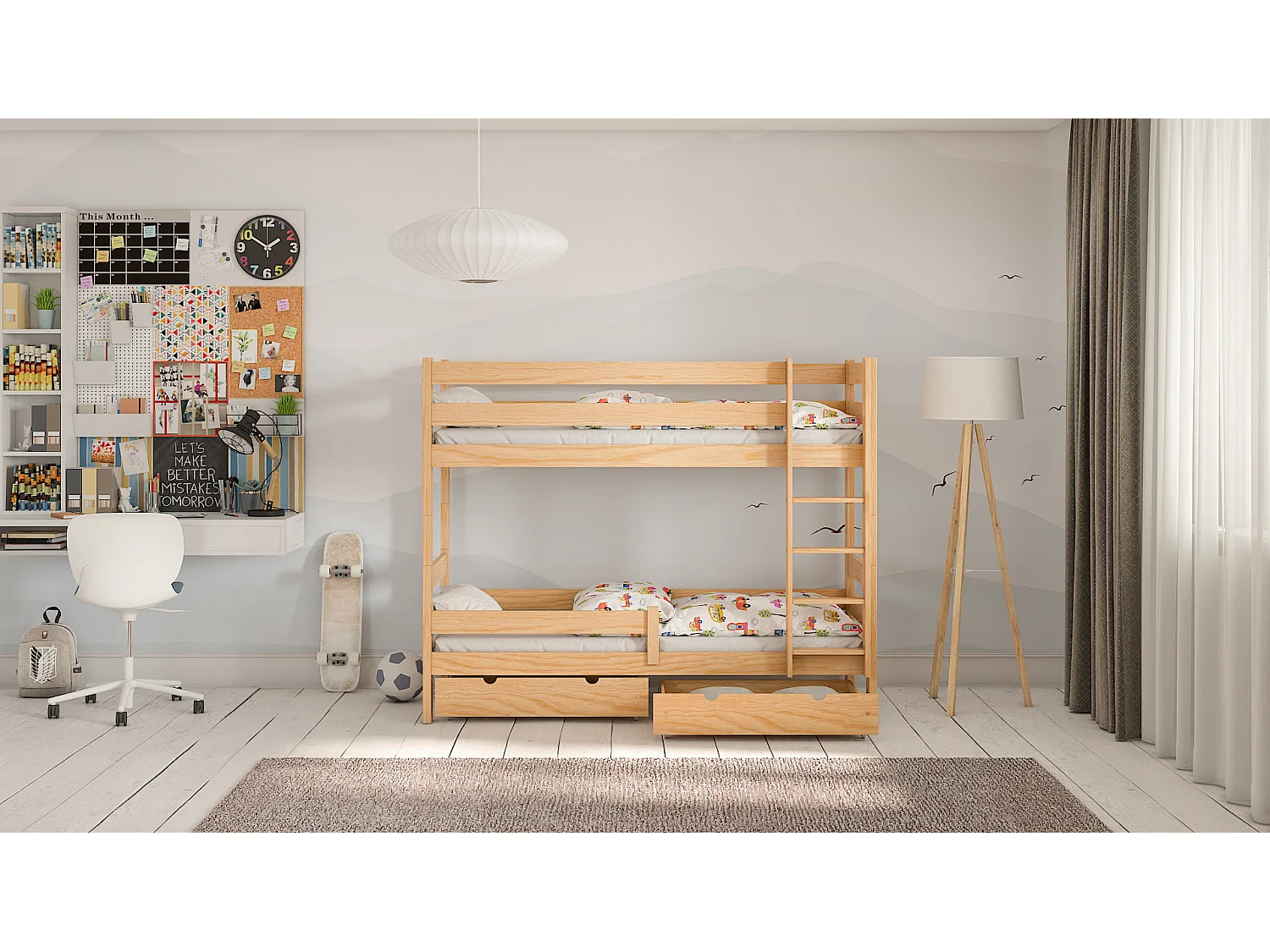 Lit superposé en pin massif 190x90 Naturel