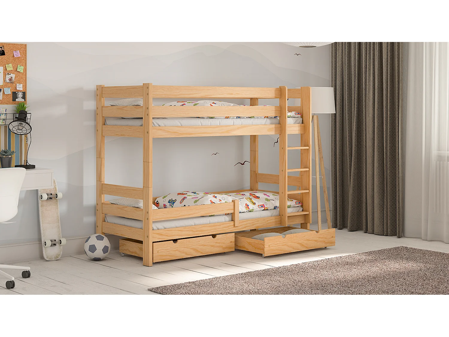 Lit superposé en pin massif 190x90 Naturel