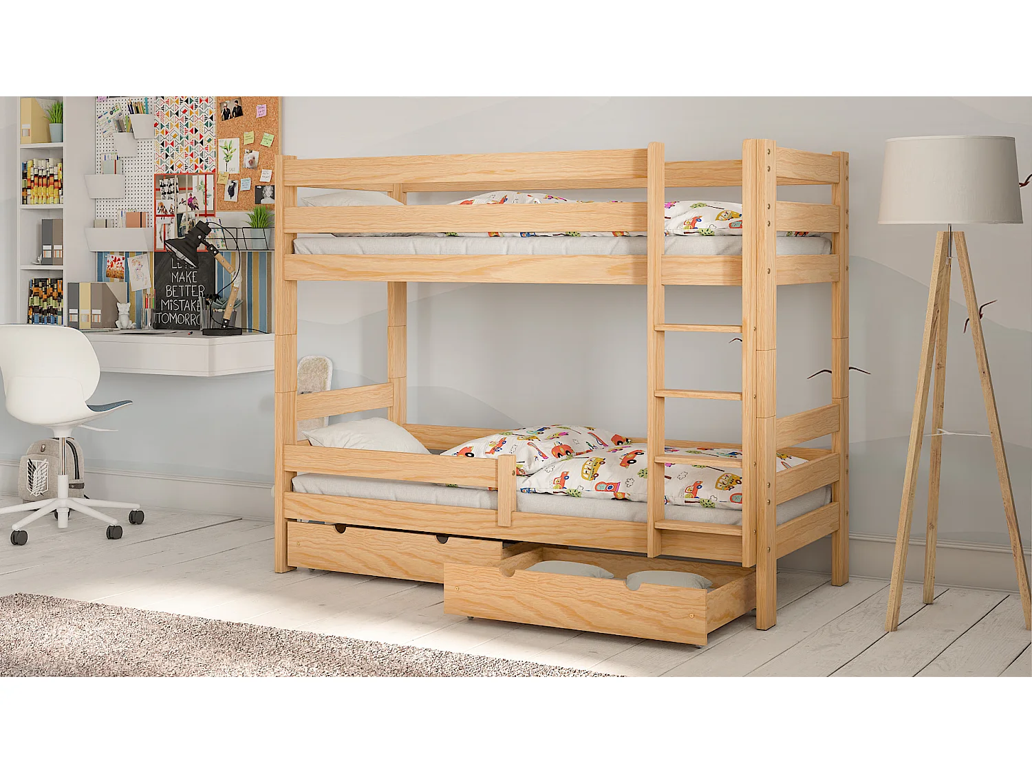 Lit superposé en pin massif 190x90 Naturel