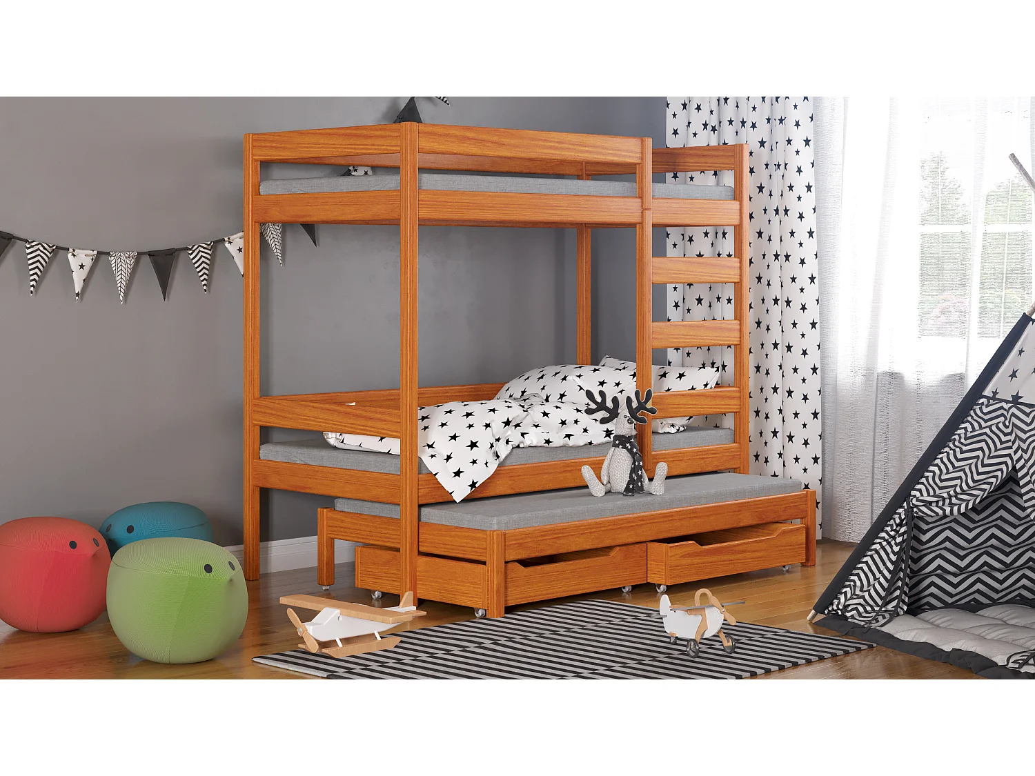 Lit superposé en pin massif 200x90 Teck