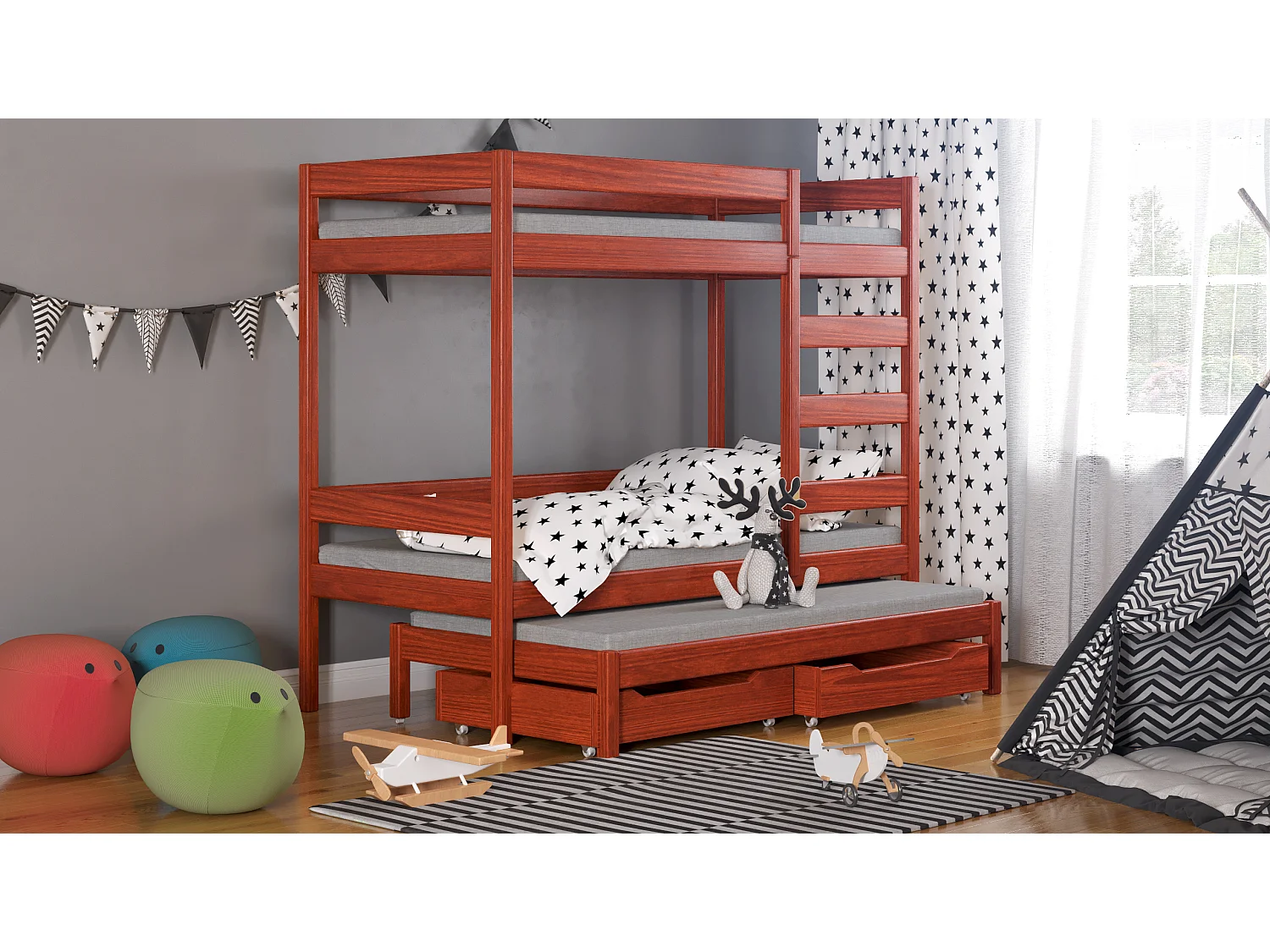 Lit superposé en pin massif 180x80 Palissandre