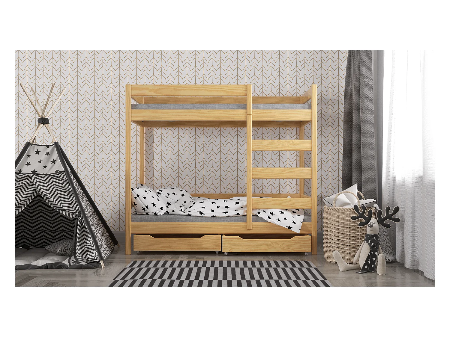 Lit superposé en pin massif 180x80 Naturel