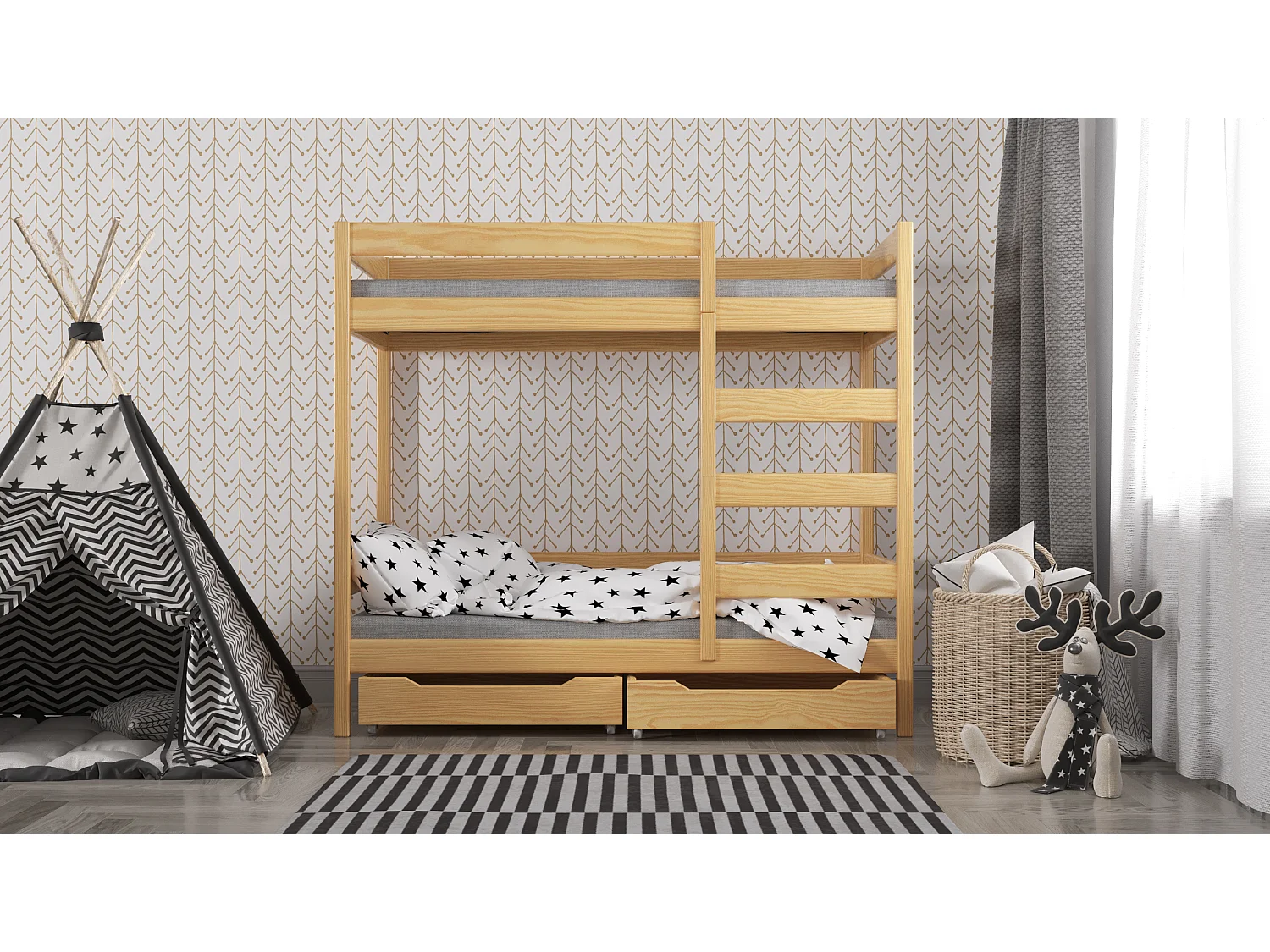 Lit superposé en pin massif 180x80 Naturel