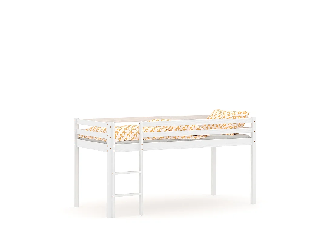 Lit mezzanine en pin massif 200x90 blanc