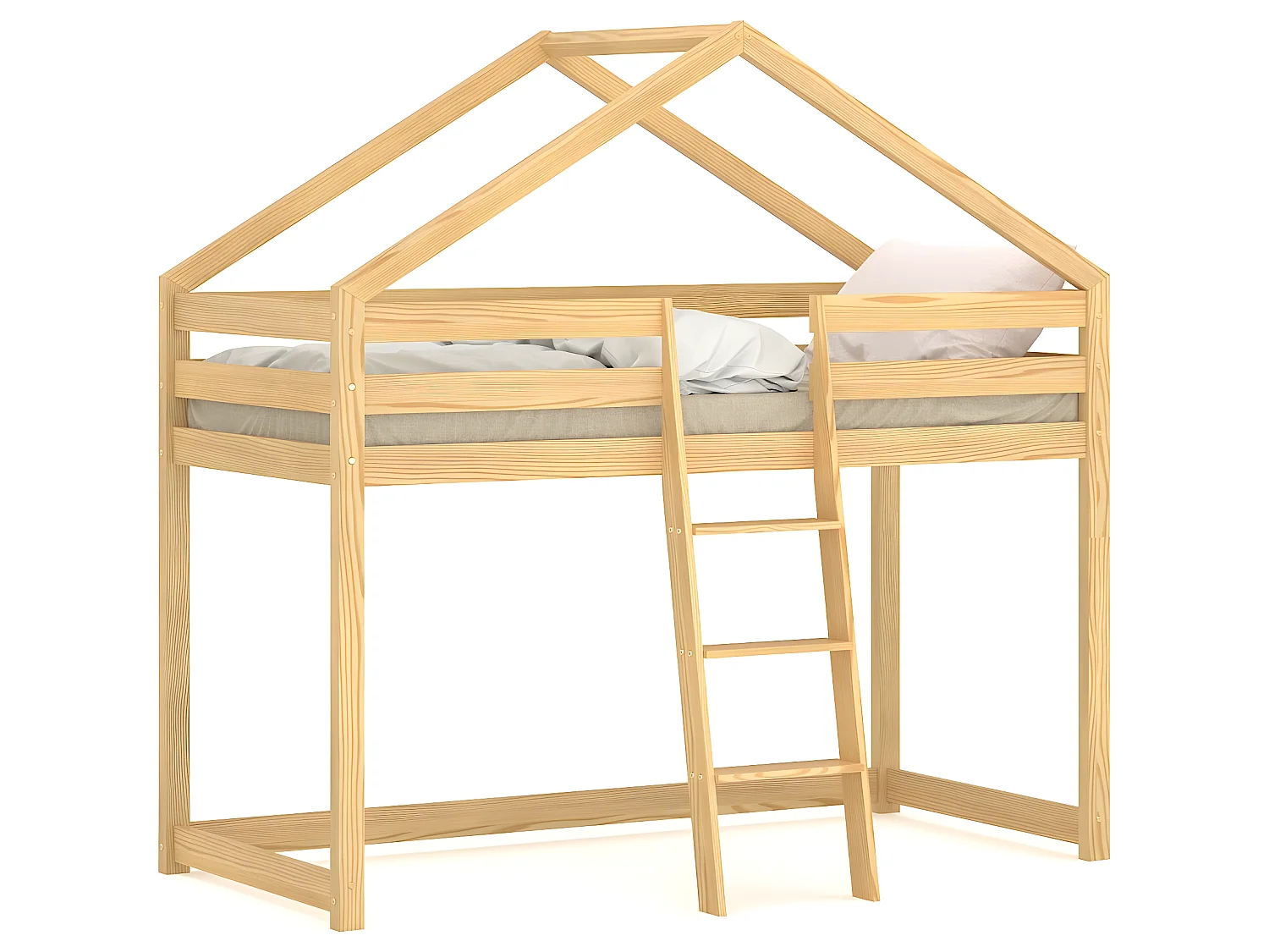 Lit mezzanine en pin massif 190x90 naturel