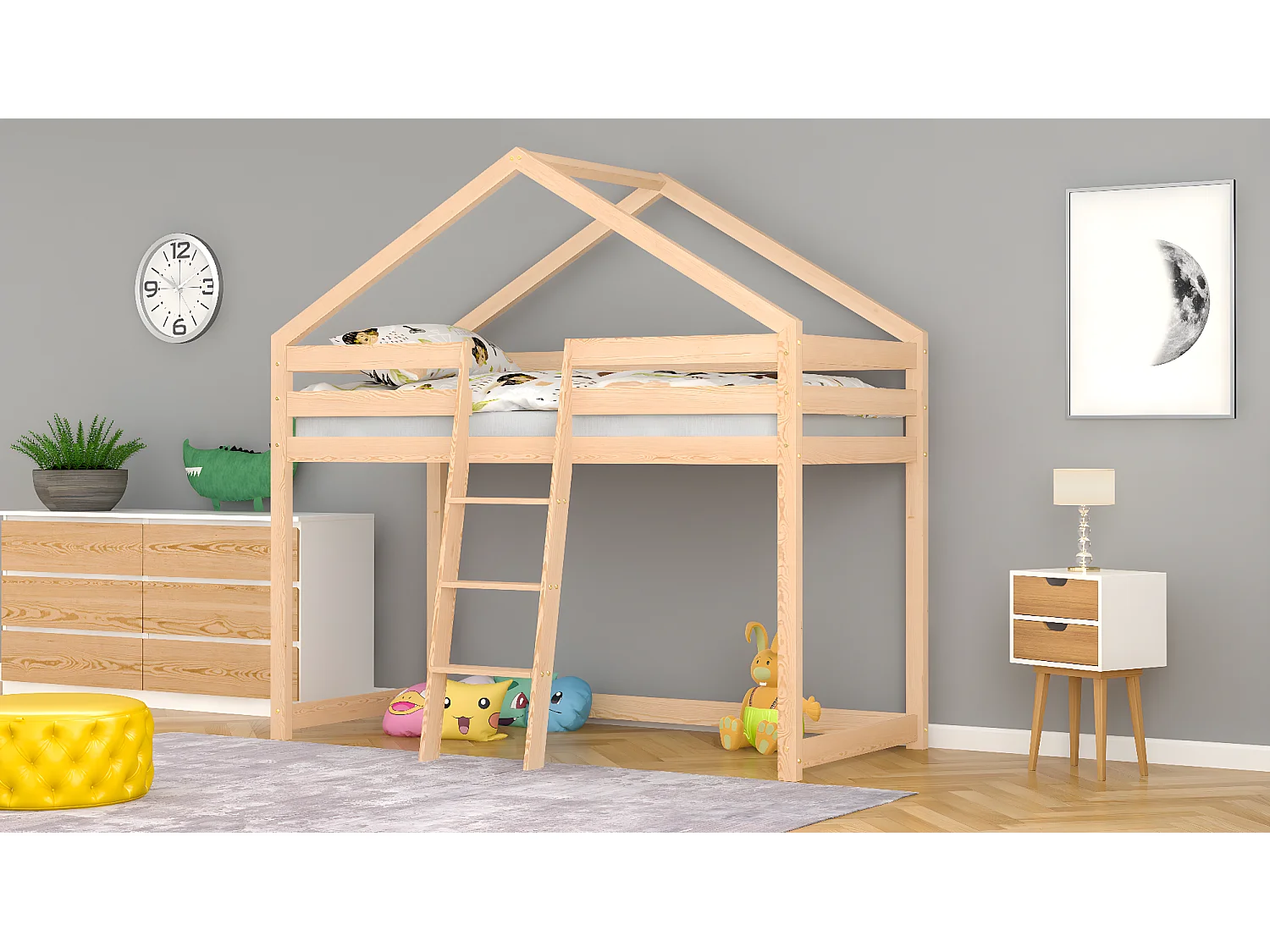 Lit mezzanine en pin massif 190x90 naturel