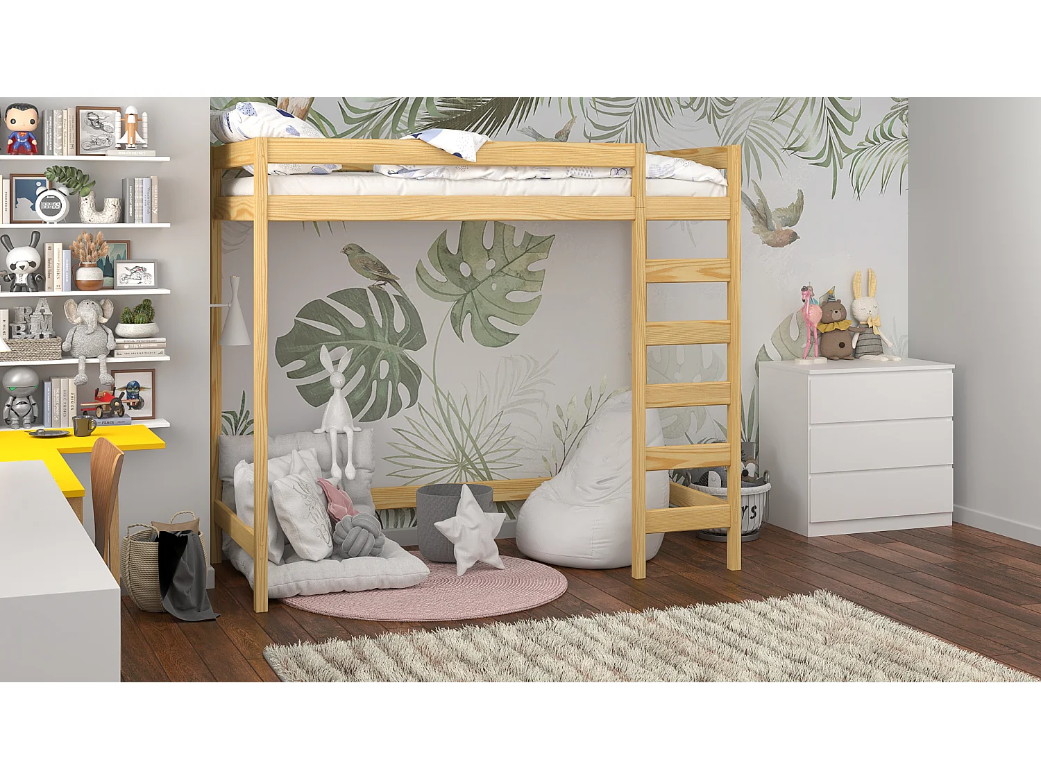 Lit mezzanine en pin massif 200x90 naturel