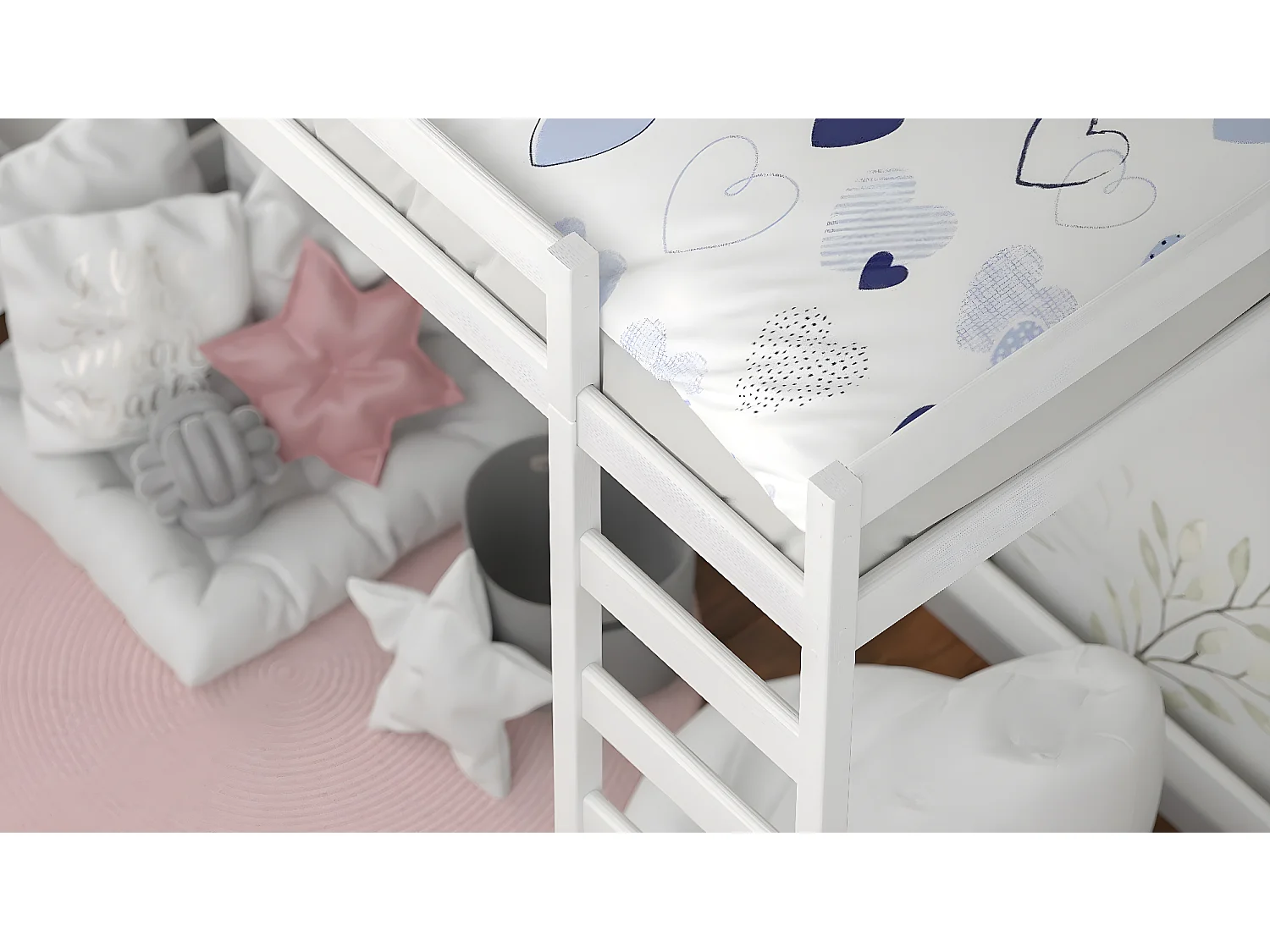 Lit mezzanine en pin massif 200x90 blanc