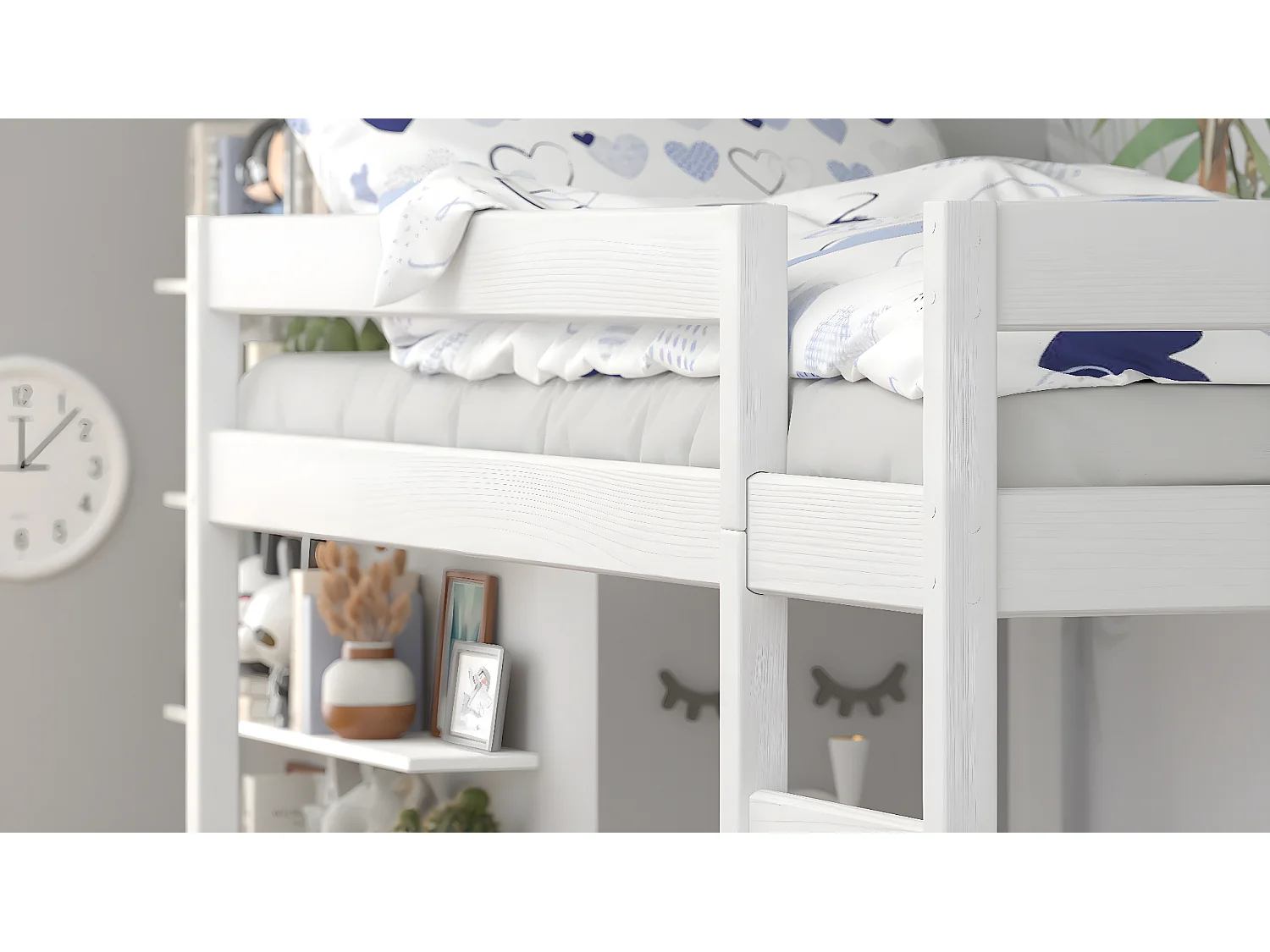 Lit mezzanine en pin massif 200x90 blanc