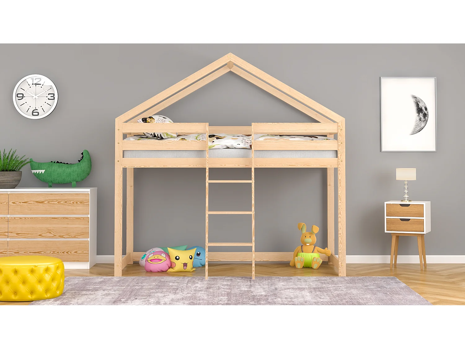 Lit mezzanine en pin massif 180x80 naturel