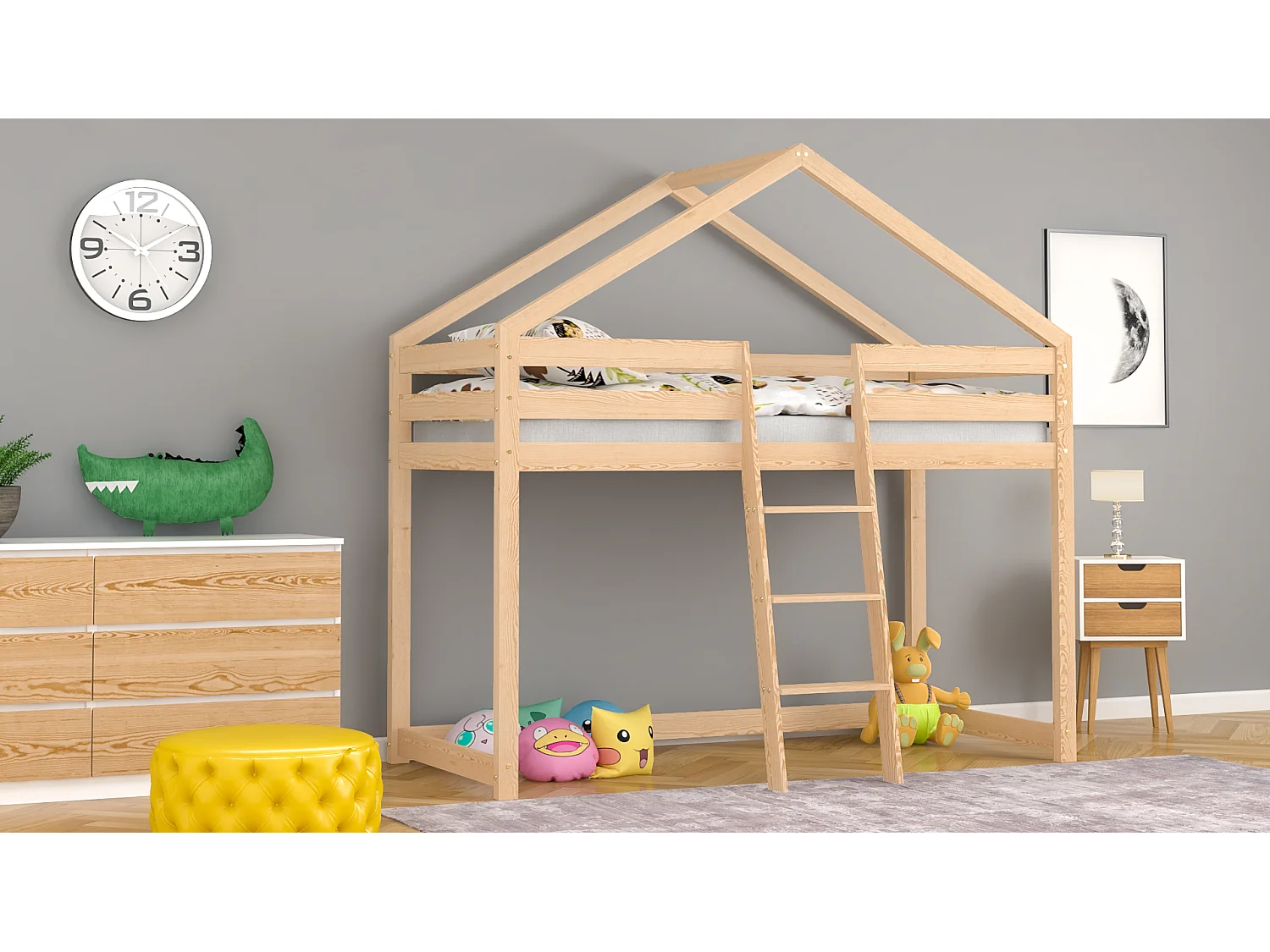 Lit mezzanine en pin massif 180x80 naturel