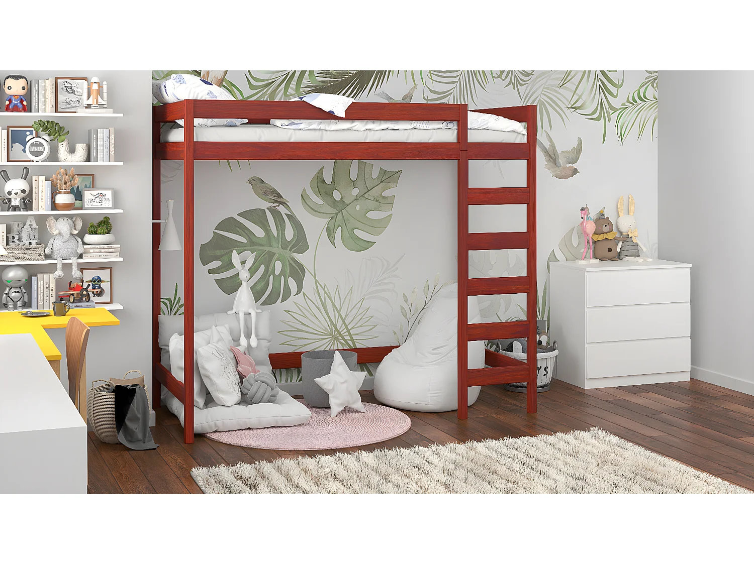 Lit mezzanine en pin massif 180x80 palissandre