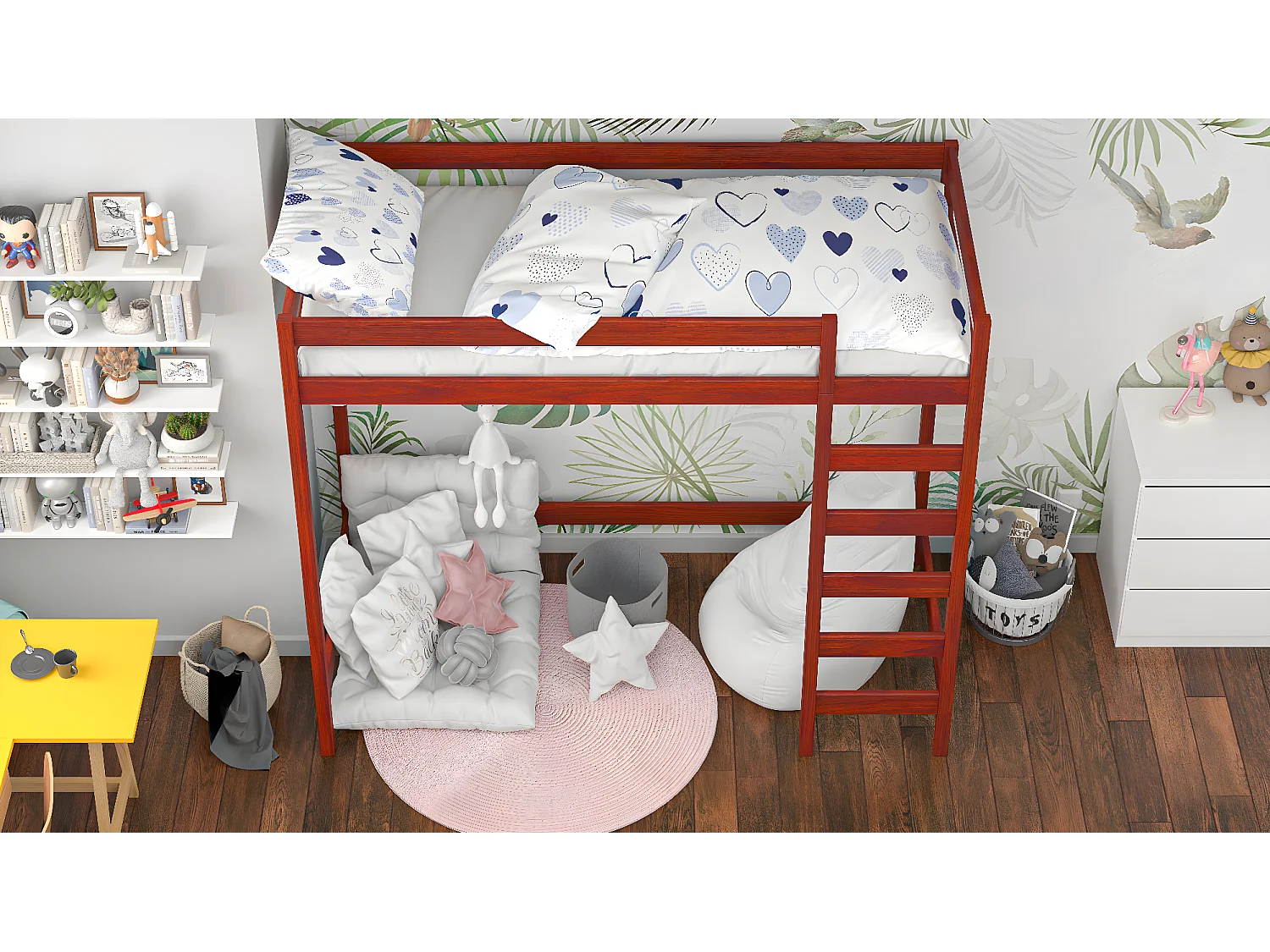 Lit mezzanine en pin massif 180x80 palissandre