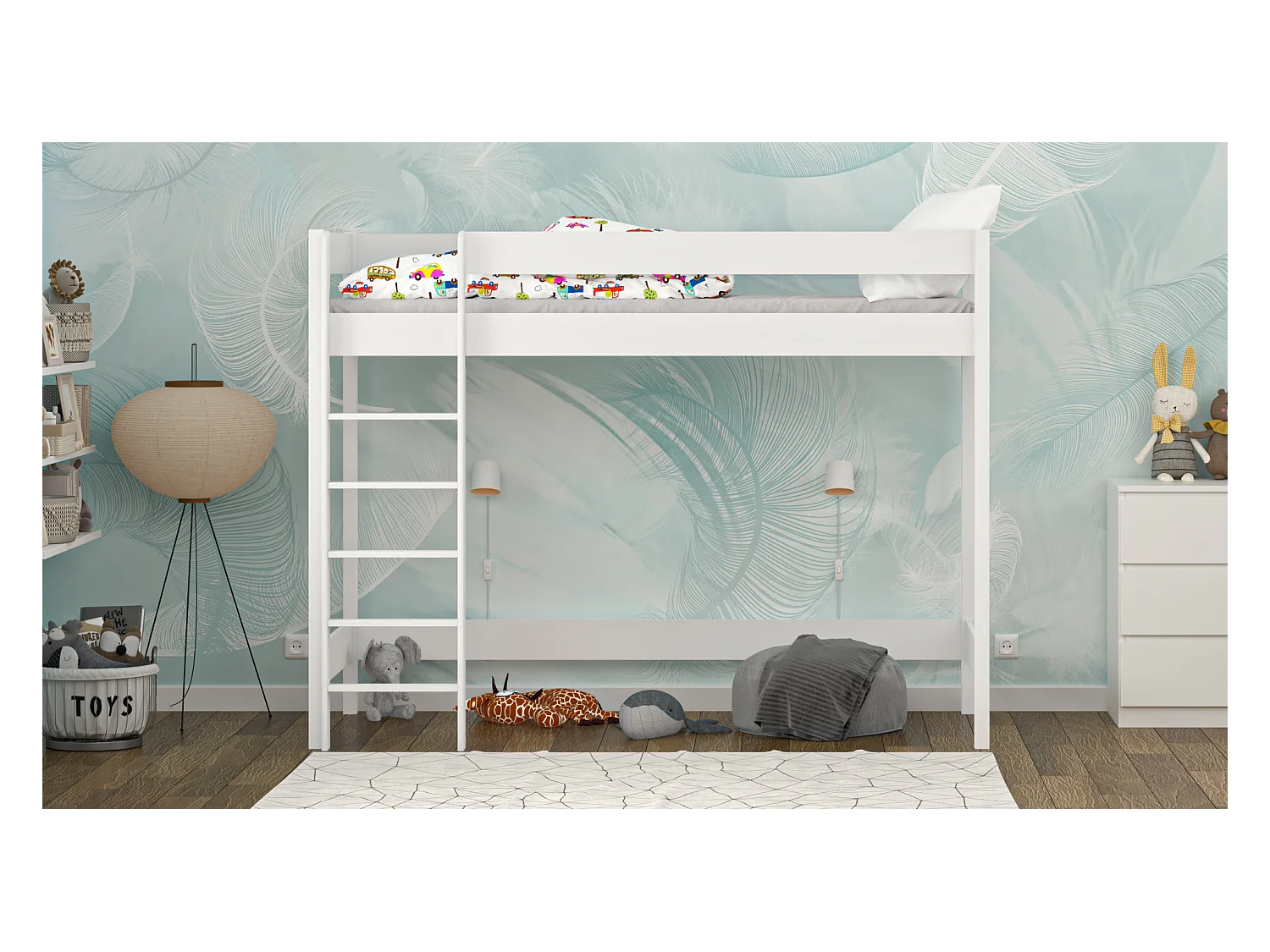 Lit mezzanine en pin massif 200x90 blanc