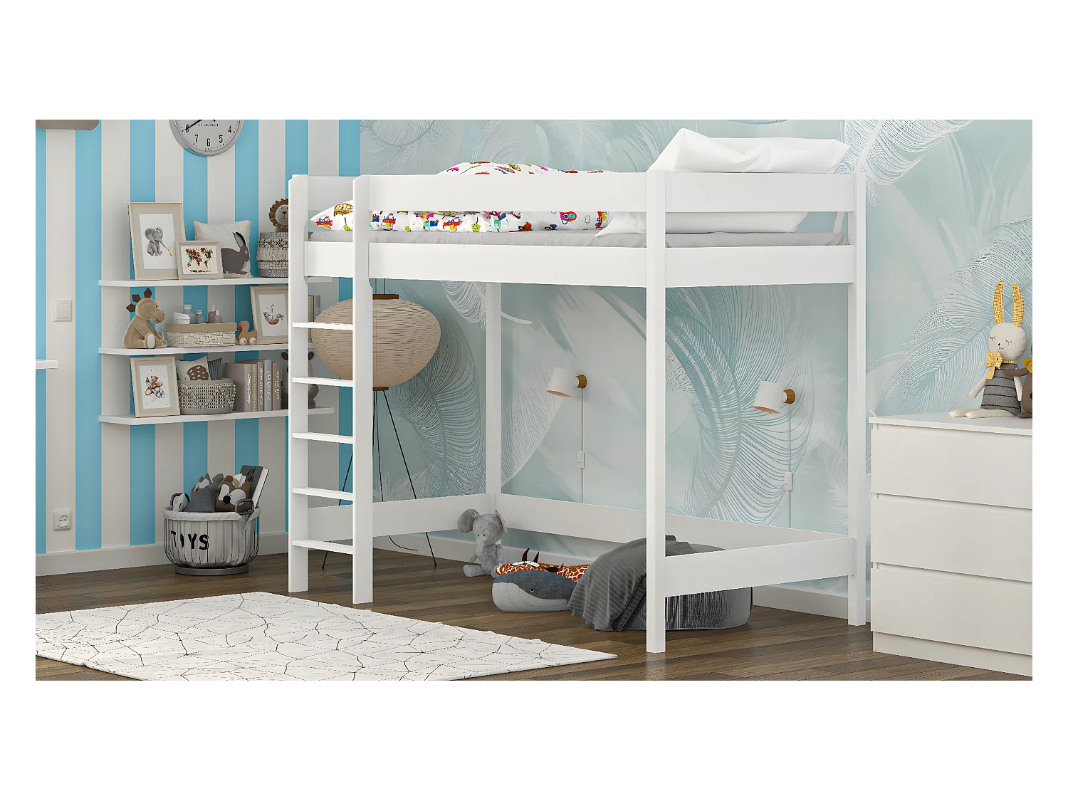 Lit mezzanine en pin massif 200x90 blanc