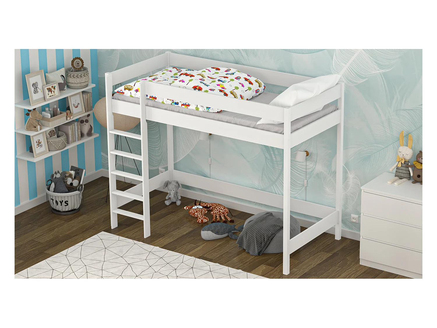 Lit mezzanine en pin massif 200x90 blanc