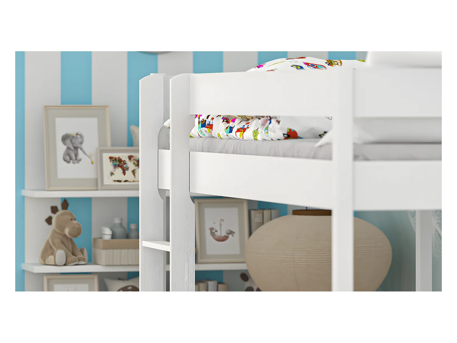 Lit mezzanine en pin massif 200x90 blanc