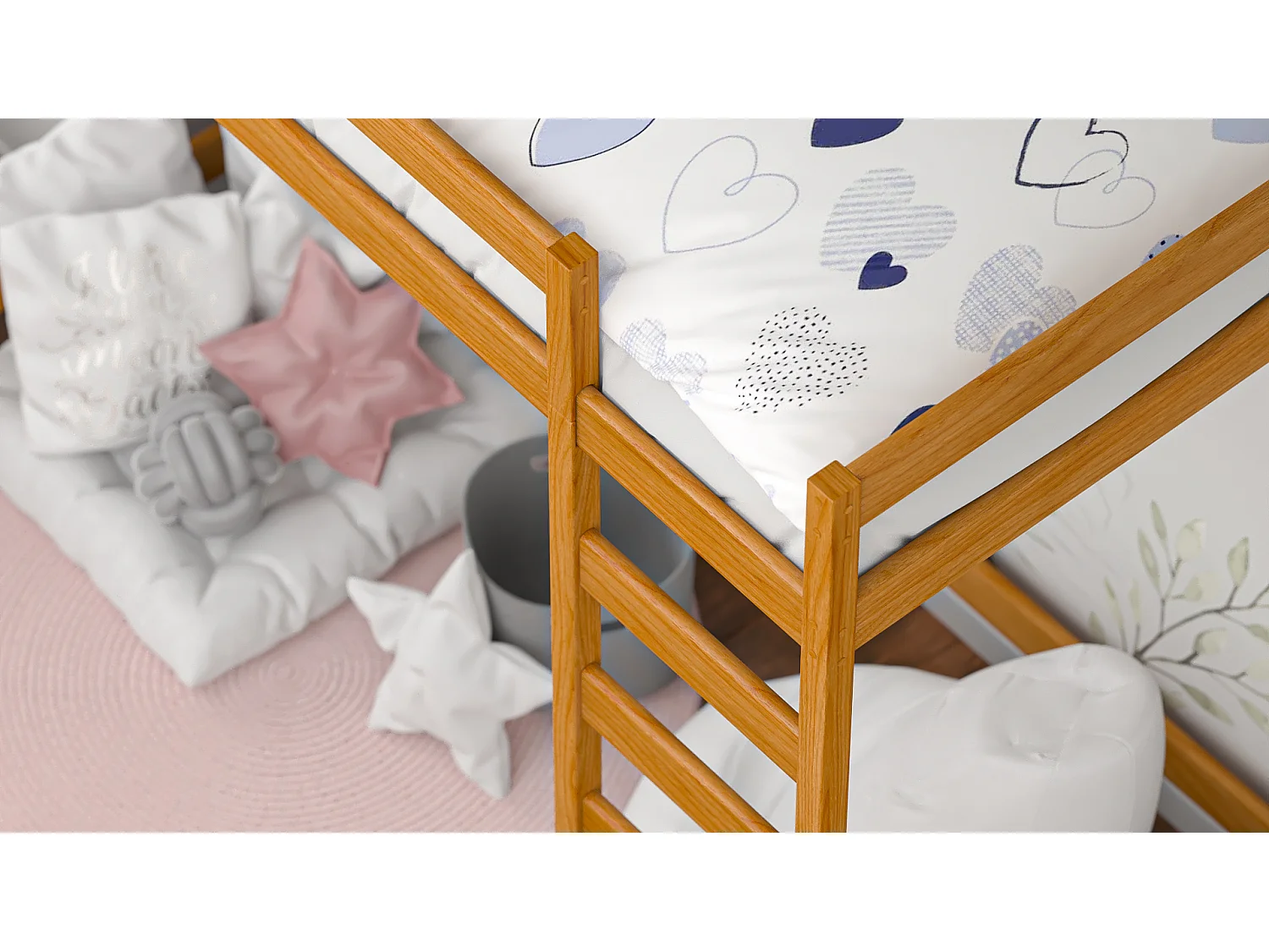 Lit mezzanine en pin massif 200x90 teck