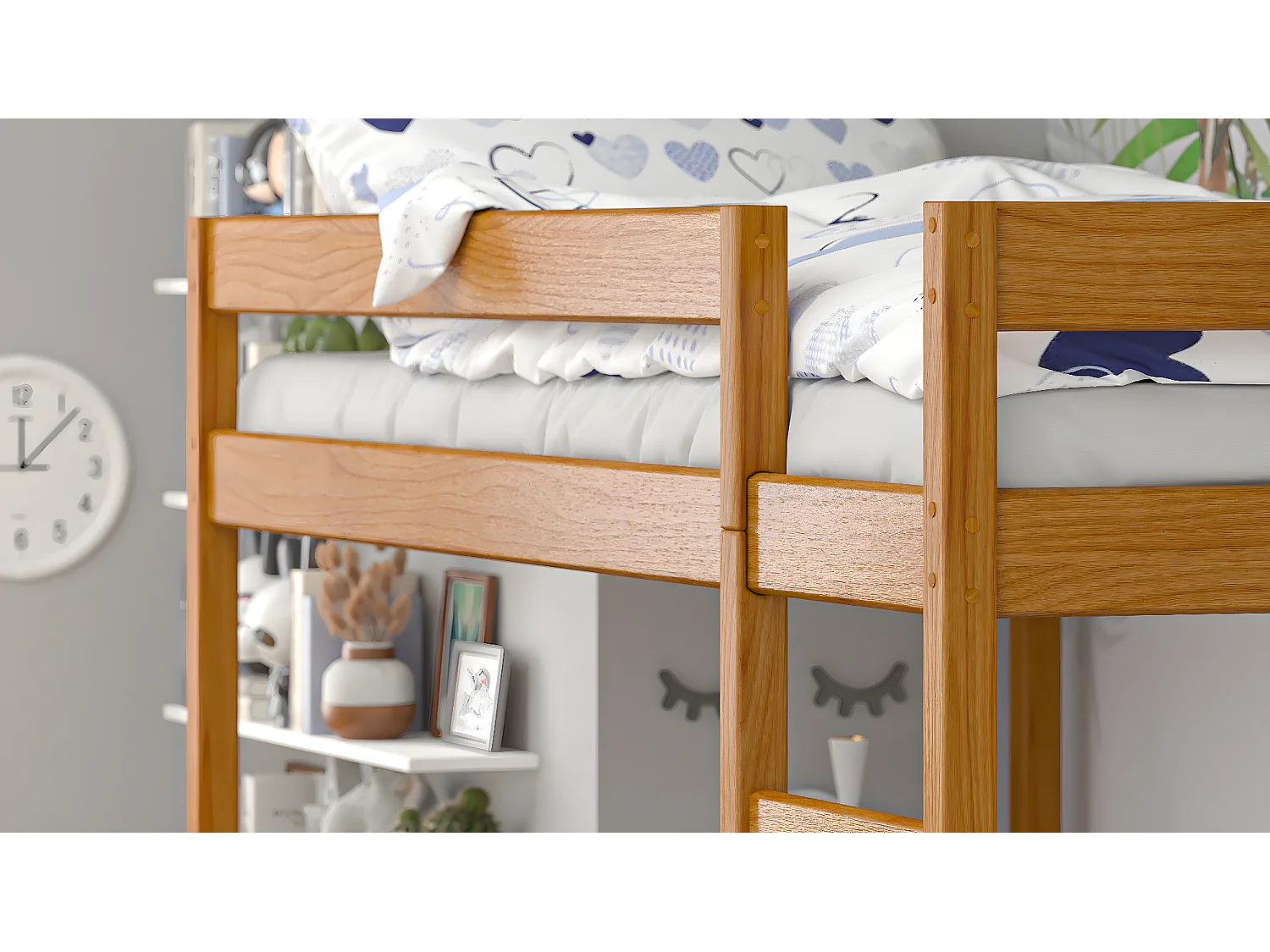 Lit mezzanine en pin massif 200x90 teck