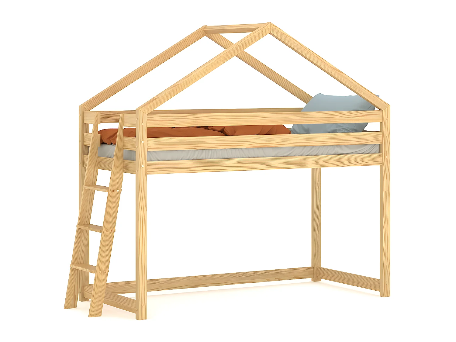 Lit mezzanine en pin massif 190x90 naturel