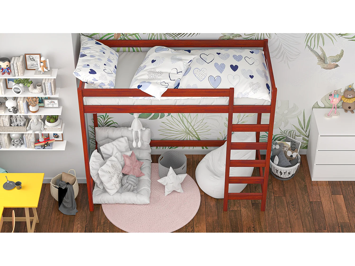 Lit mezzanine en pin massif 200x90 palissandre