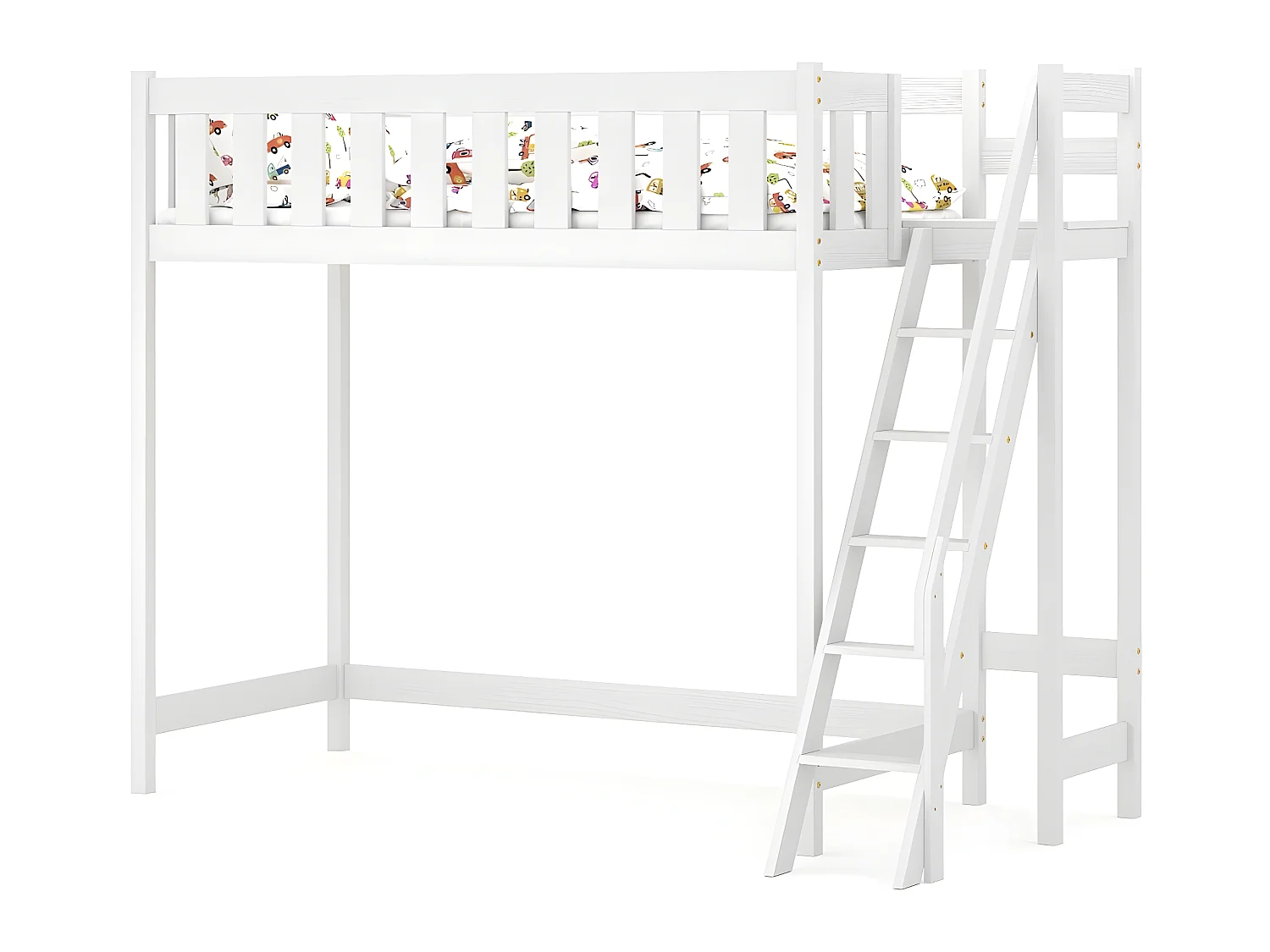 Lit mezzanine en pin massif 180x80 blanc