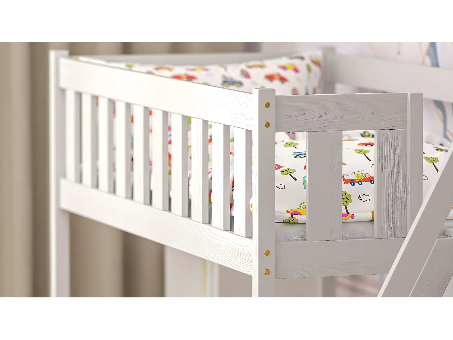 Lit mezzanine en pin massif 180x80 blanc