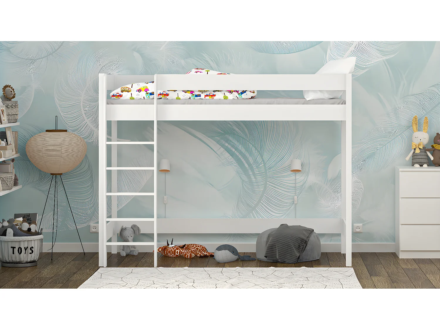 Lit mezzanine en pin massif 180x80 blanc