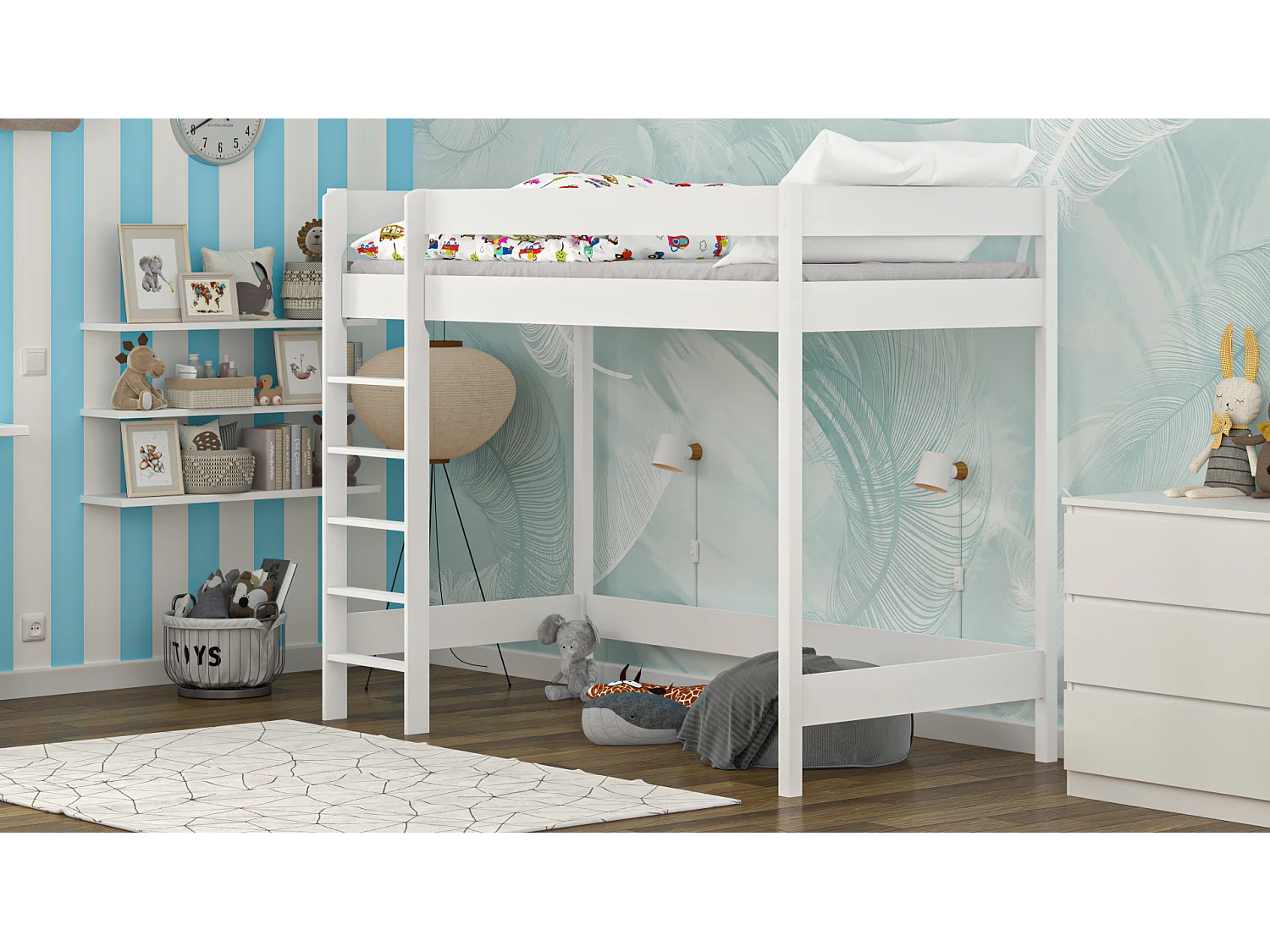 Lit mezzanine en pin massif 180x80 blanc