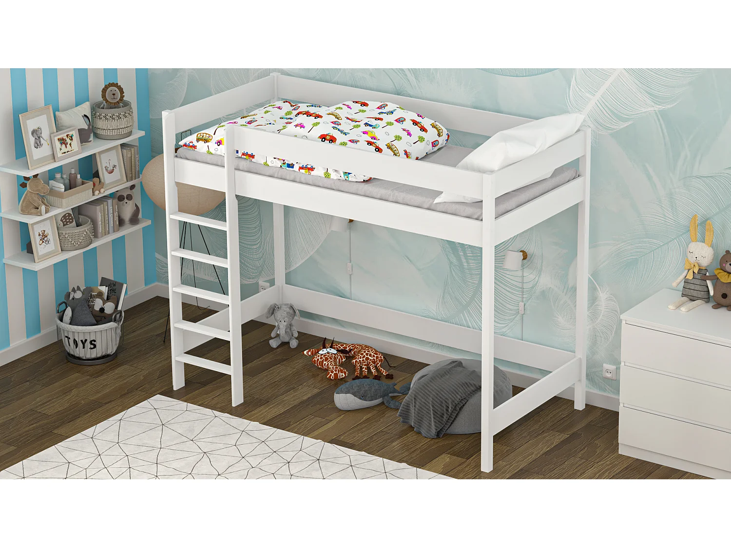 Lit mezzanine en pin massif 180x80 blanc