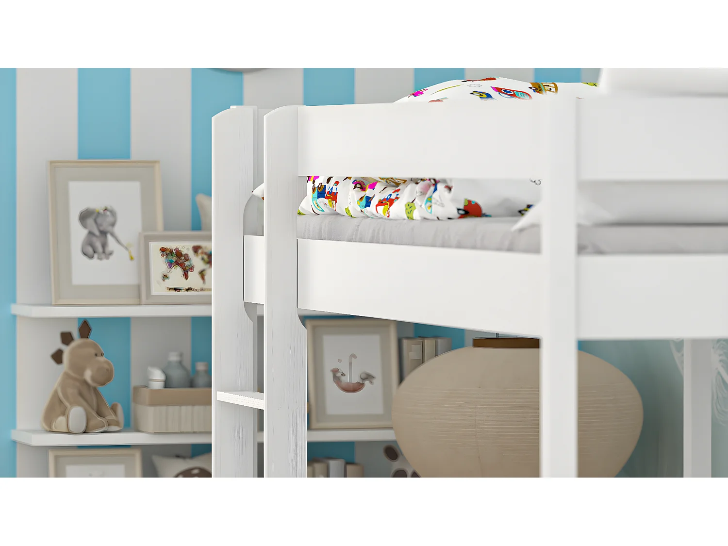 Lit mezzanine en pin massif 180x80 blanc