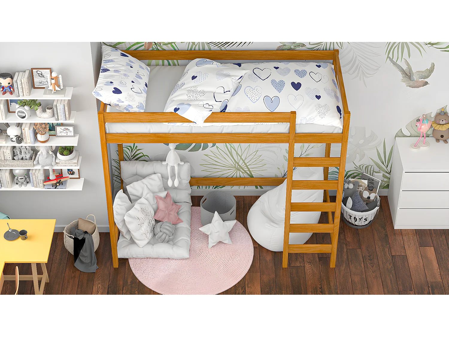 Lit mezzanine en pin massif 180x80 teck