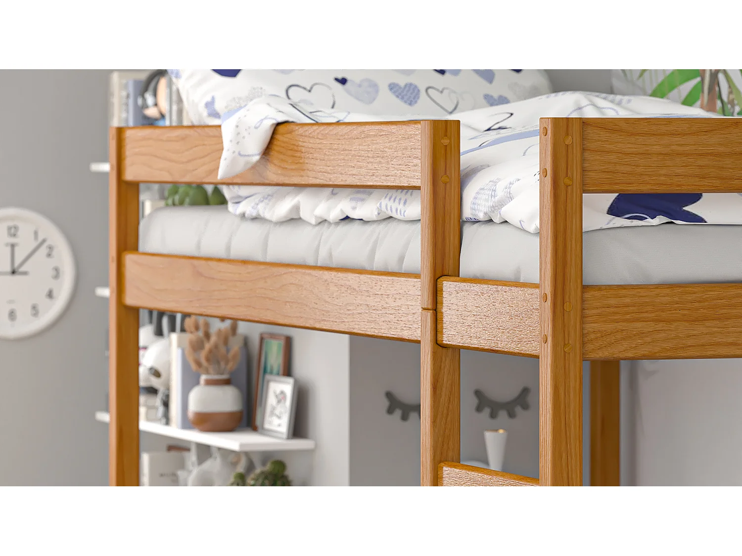 Lit mezzanine en pin massif 180x80 teck