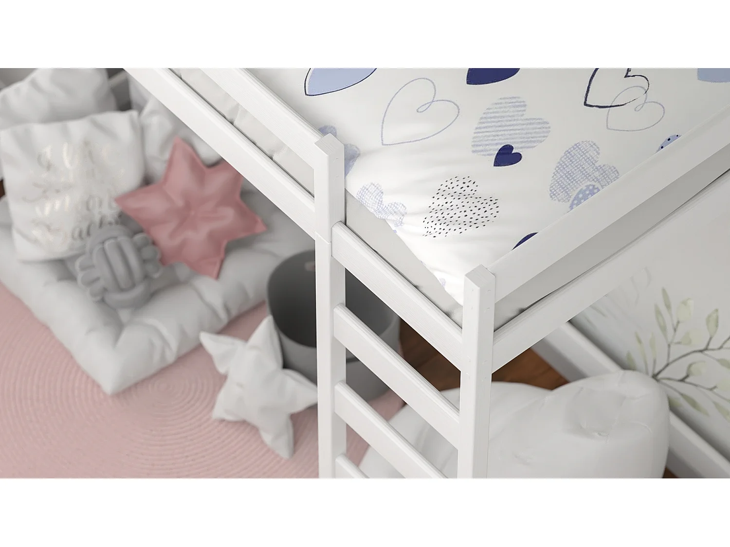 Lit mezzanine en pin massif 180x80 blanc