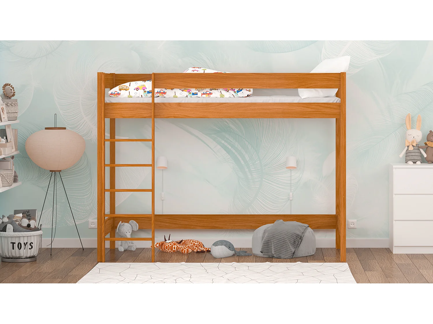 Lit mezzanine en pin massif 200x90 teck