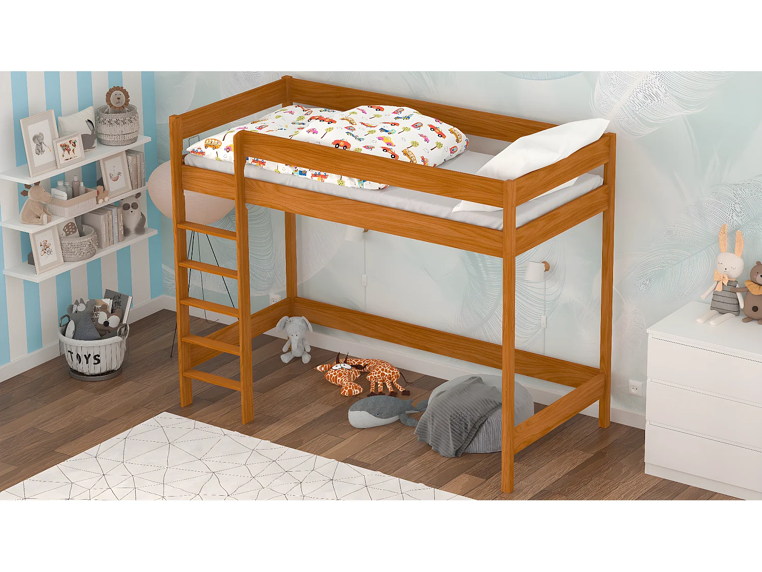 Lit mezzanine en pin massif 200x90 teck