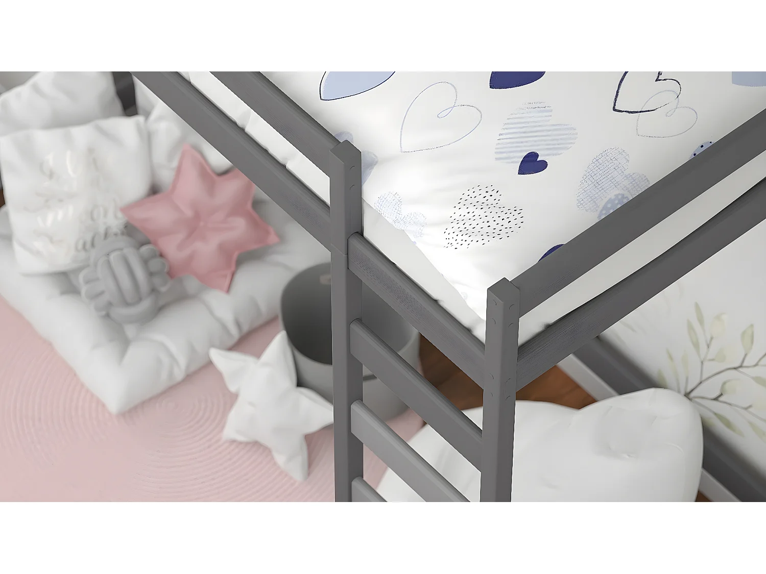 Lit mezzanine en pin massif 200x90 gris