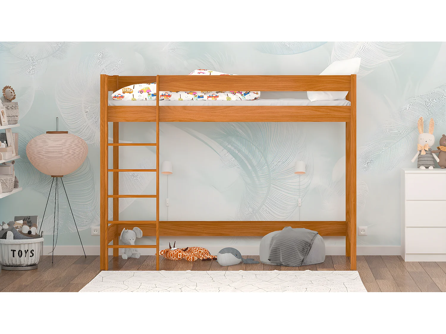 Lit mezzanine en pin massif 180x80 teck