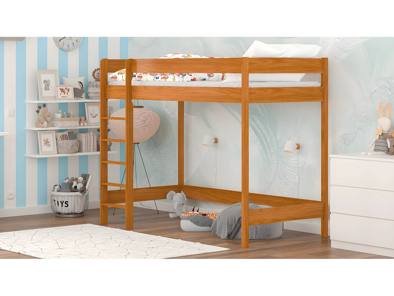 Lit mezzanine en pin massif 180x80 teck