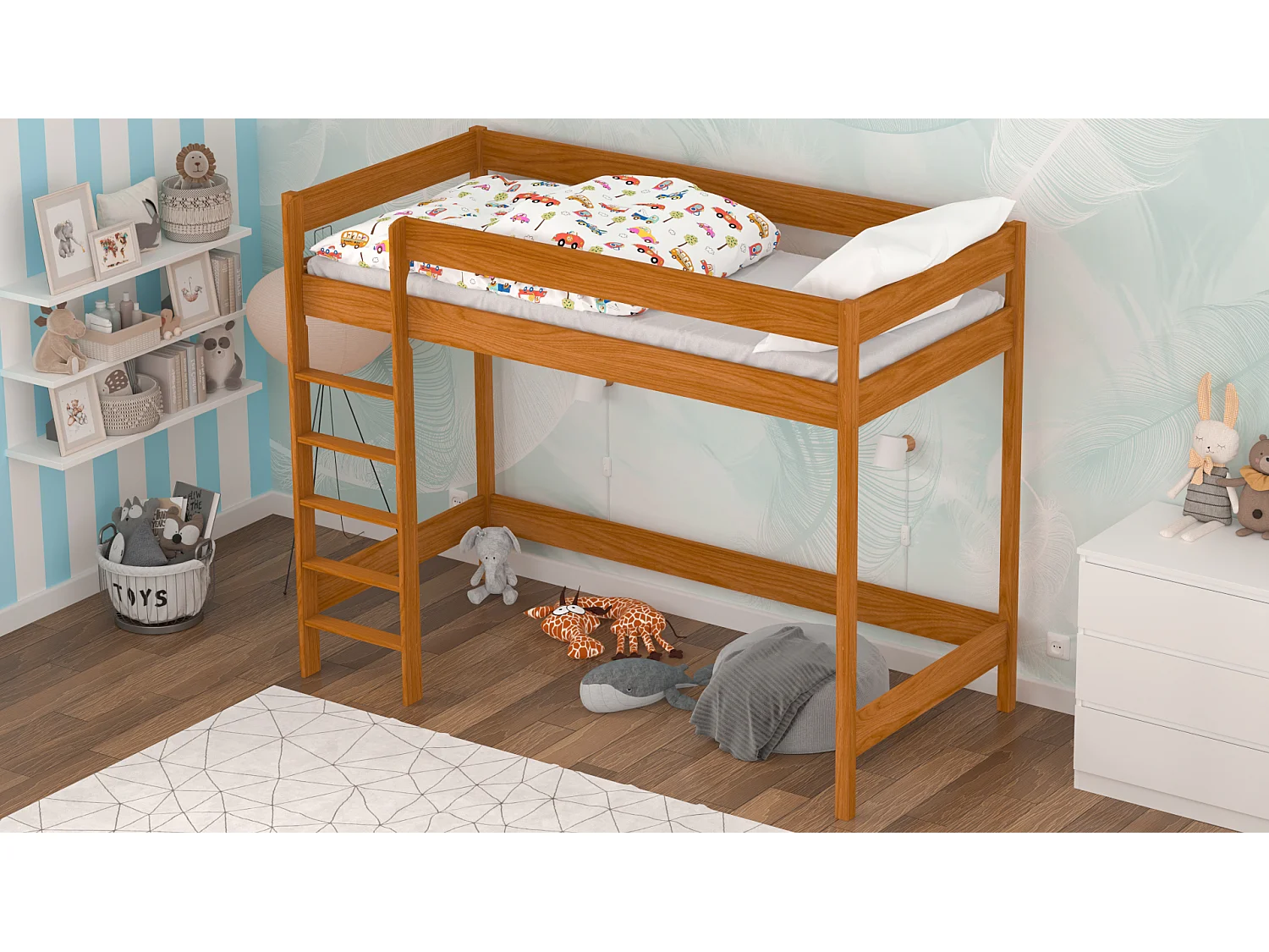 Lit mezzanine en pin massif 180x80 teck